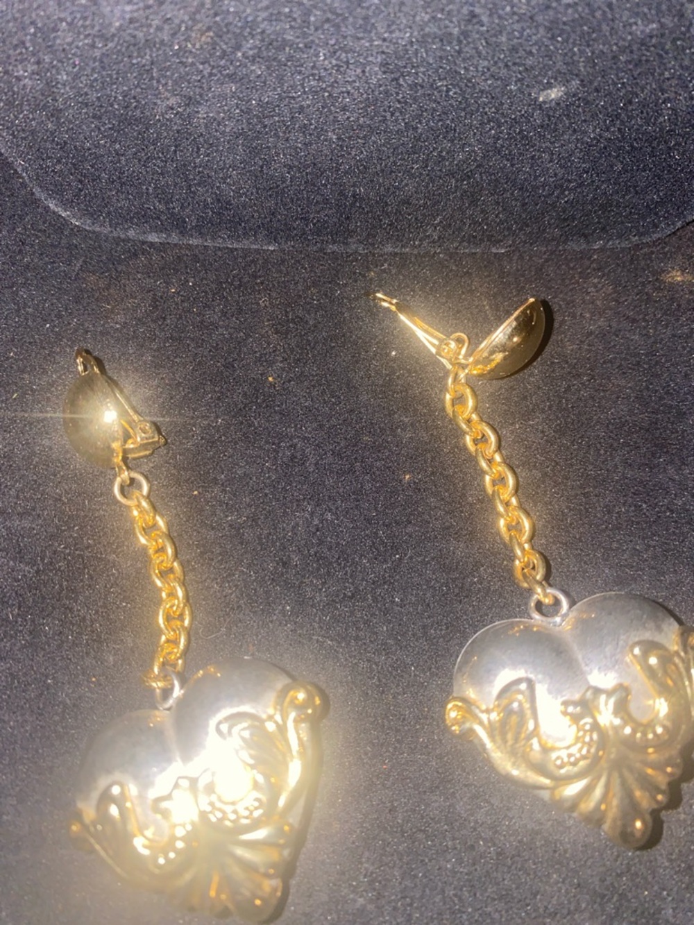 Gold-Tone Heart Drop Earrings with Filigree Accent